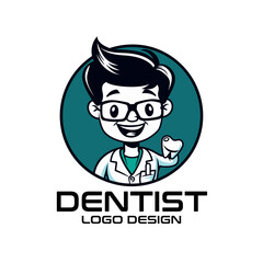 Dentist Cartoon Vector Logo Design