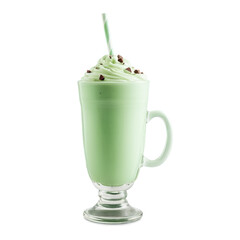 Vintage jadeite glass mug with a delicate green hue filled with a creamy mint chocolate