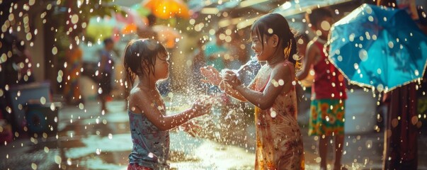 The playful exchange of water between friends