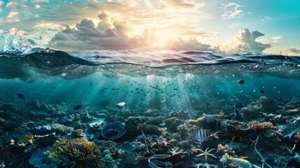 the concept of World Ocean Day. Beautiful nature landscape. World Water Day.  - obrazy, fototapety, plakaty