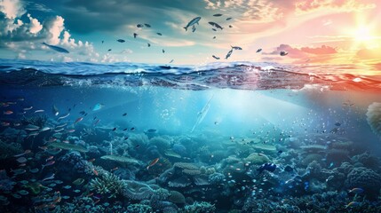 the concept of World Ocean Day. Beautiful nature landscape. World Water Day.  - obrazy, fototapety, plakaty