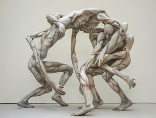 A sculpture of intertwined mannequin limbs contorted into an impossible pose. - obrazy, fototapety, plakaty