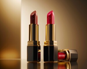 Glossy and luxurious packaging of high end lipstick brands.