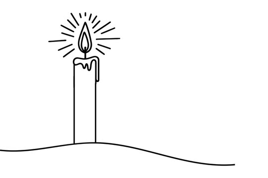 Continuous one black line drawing of candle light outline doodle vector illustration isolated on white background.