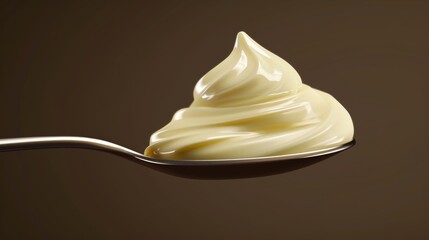 Perfectly detailed spoon of mayonnaise, showcasing its smoothness and sheen - obrazy, fototapety, plakaty
