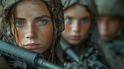Obraz premium young soldiers with guns.