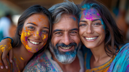 Portrait of Indian people painted with colorful powder - 782794954