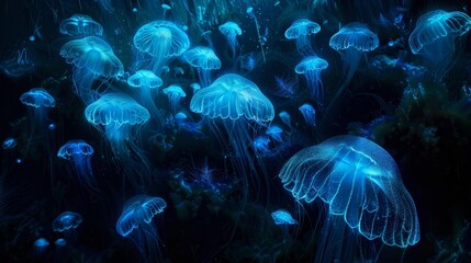 Fototapeta na wymiar Glowing Realms The Ethereal Beauty of Biolumina in Nature's Depths 