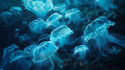 Glowing Realms The Ethereal Beauty of Biolumina in Nature's Depths
 - obrazy, fototapety, plakaty