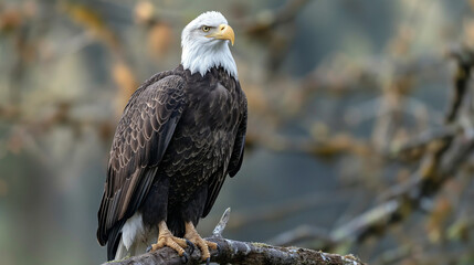 Portrait of majestic American bald eagle perched on branch, symbolizing wildlife in USA
