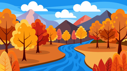 Naklejka na ściany i meble autumn landscape with trees and mountains