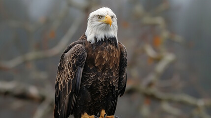 Obraz premium Portrait of majestic American bald eagle perched on branch, symbolizing wildlife in USA