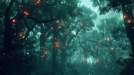 Obraz na płótnie Canvas Create an image of a cybernetic forest where trees 