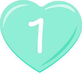 heart sticker with number one,  Great for birthday parties, anniversary, bullet point, icon, years,date, cards,