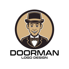 Doorman Cartoon Vector Logo Design
