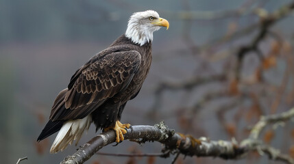 Portrait of majestic American bald eagle perched on branch, symbolizing wildlife in USA