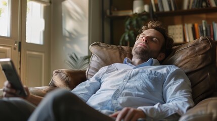 Man relaxing on couch with remote control