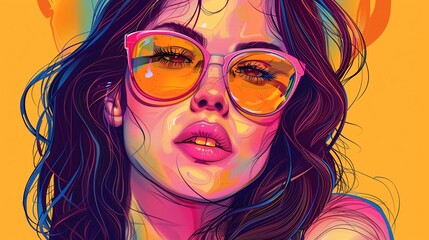 Create a stylish and fashionable illustration of a beautiful young woman in sunglasses. 