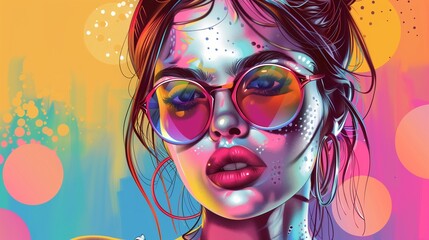 Create a stylish and fashionable illustration of a beautiful young woman in sunglasses. 
