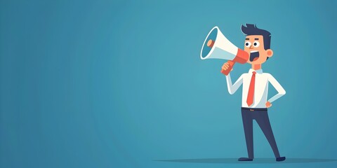 Businessman Character Amplifying Voice with Megaphone to Promote Innovation and Communication
