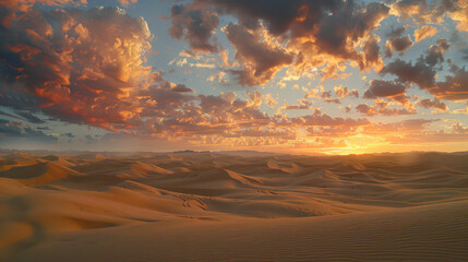 A desert landscape with a beautiful sunset in the background - obrazy, fototapety, plakaty