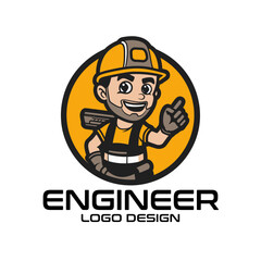 Engineer Cartoon Vector Logo Design