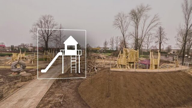 Long duration playground construction time lapse with a graphic animation
