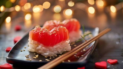 Sushi with heart shaped tuna on rice Japanese food, Ai generate - Powered by Adobe