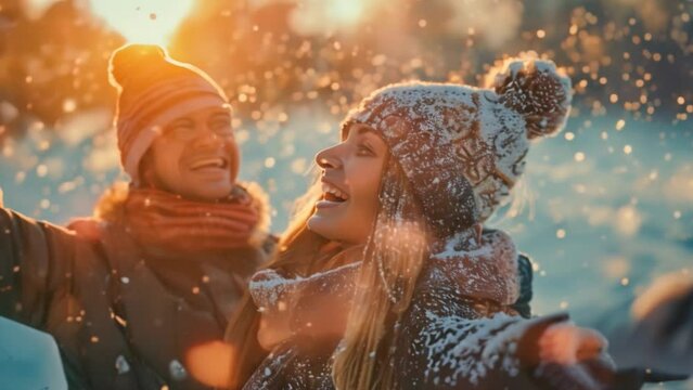 A woman in winter wonderland wearing a hat, fur, and a smile in a snowy landscape