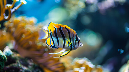Blue and Yellow Fish on Coral Reef