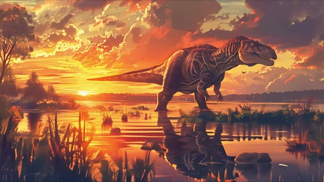 AI-generated dinosaurs in a prehistoric landscape. Perfect for educational materials, scientific publications, and digital art. The concept of time when dinosaurs ruled the Earth.