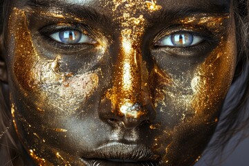 art gold skin woman . Golden woman. Beauty fashion model girl with golden skin, makeup