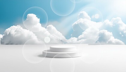 cloud computing concept, Background podium white 3d product sky platform display cloud pastel scene render stand, Ai Generate 