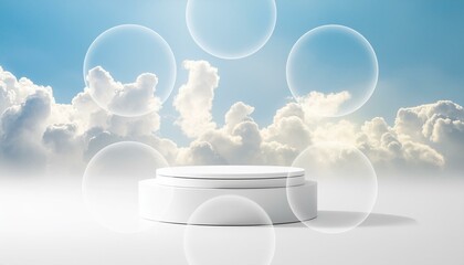 white cup with background, Background podium white 3d product sky platform display cloud pastel scene render stand, Ai Generate 