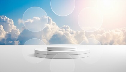 Background podium white 3d product sky platform display cloud pastel scene render stand, Ai Generate 