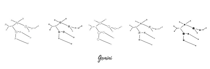 Set of vector doodle Gemini astrology sign. Isolated on a white background. Simple line icon of Gemini with different details.