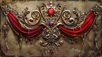 Ornate medieval fantasy emblems. Fantasy jewels and shields banners for online gaming