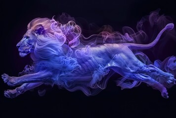 Abstract lion sideways composed of purple smoke, modern style three-dimensional lion hanging...