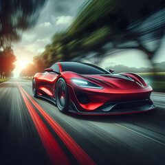 The Roar of the Road: A Red Sports Car’s High-Speed Adventure in the Countryside
