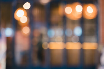 Abstract bokeh light background. Blurred light of coffee shop and restaurant at night - 782808108