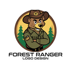 Forest Ranger Cartoon Vector Logo Design