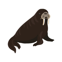 vector drawing walrus, cartoon animal isolated at white background, hand drawn illustration
