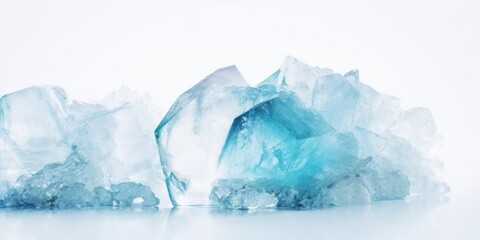 Obraz premium Abstract background with blue crystals. Transparent ice on a white background. Backdrop for a card, advertisement, website 