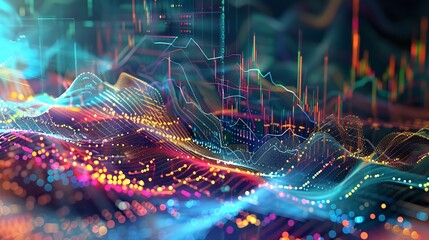 A digital art piece featuring a dynamic arrangement of charts and graphs to represent economic data - obrazy, fototapety, plakaty