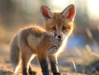 Fototapeta premium The baby cat stands naturally and looks lovingly at the camera Soft lighting presents a highend natural color scheme, c4d style, showcasing a delicate texture