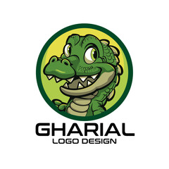Gharial Cartoon Vector Logo Design