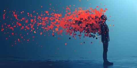 Digital Disinformation Chaos Creator Spreading Code and Data Particles in Surreal Atmosphere