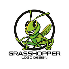 Grasshopper Cartoon Vector Logo Design