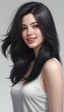 Portrait of a beautiful young asian woman with long black hair