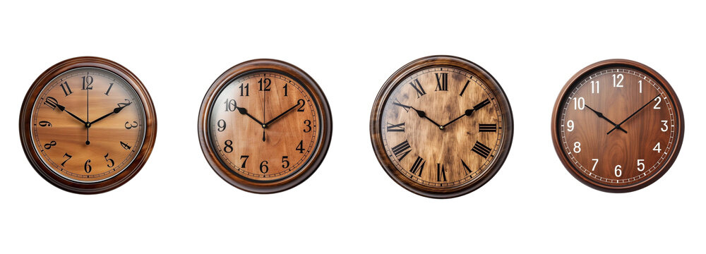 Variety of antique wall clocks with roman numerals